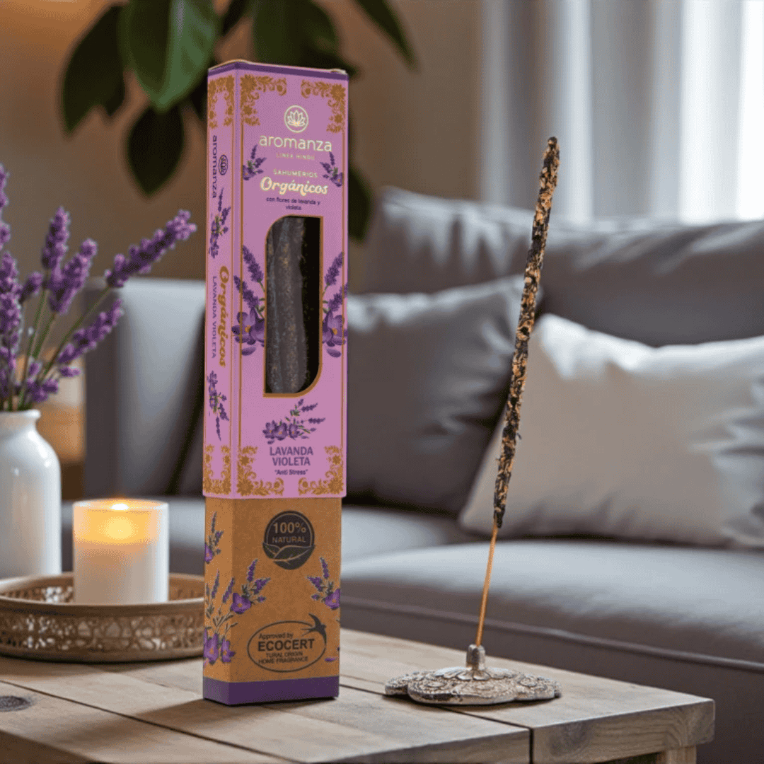 SAHUMERIOS AROMANZA ORGANICOS x 8 SALE - VIOLETAS Y LAVANDA