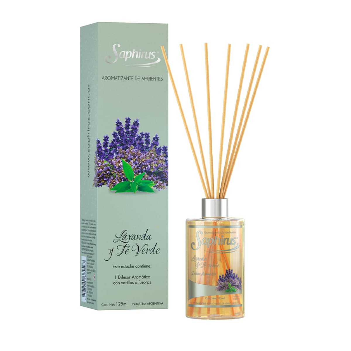 DIFUSOR AROMÁTICOS SAPHIRUS 125ml - LAVANDA Y TE VERDE